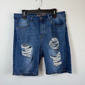 New Max Distressed Denim Bermuda Shorts Ripped Jean Shorts Size 18
